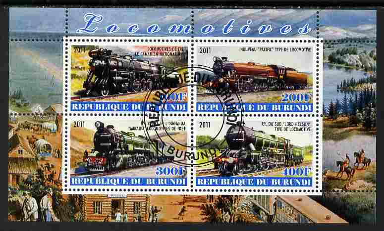 Burundi 2011 Steam Locomotives #7 perf sheetlet containing 4 values fine cto used
