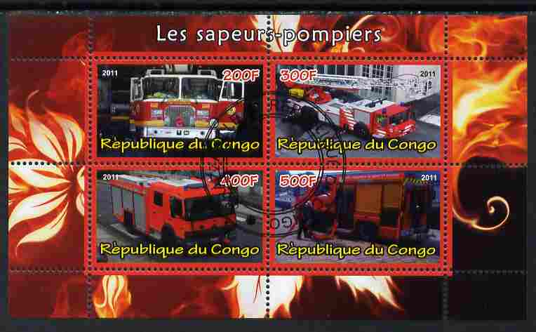 Congo 2011 Fire Brigades #1 perf sheetlet containing 4 values cto used