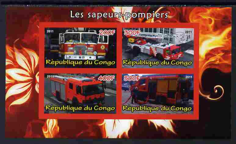 Congo 2011 Fire Brigades #1 imperf sheetlet containing 4 values unmounted mint