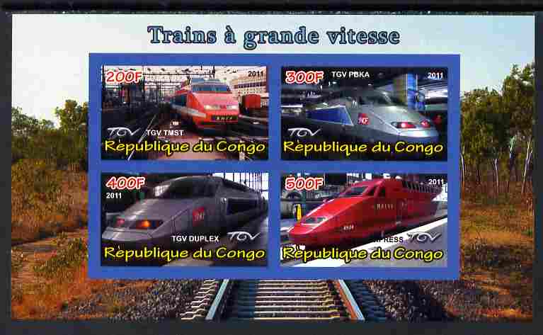 Congo 2011 High Speed Trains #2 imperf sheetlet containing 4 values unmounted mint