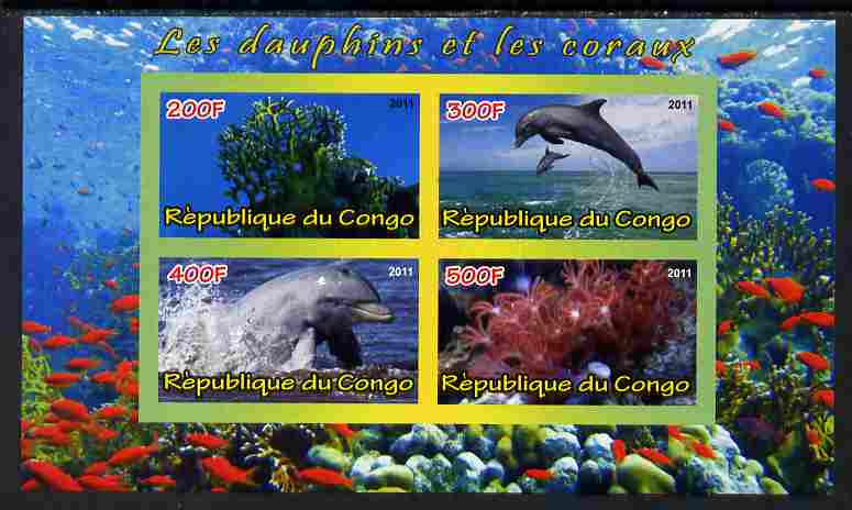 Congo 2011 Dolphins & Coral #3 imperf sheetlet containing 4 values unmounted mint