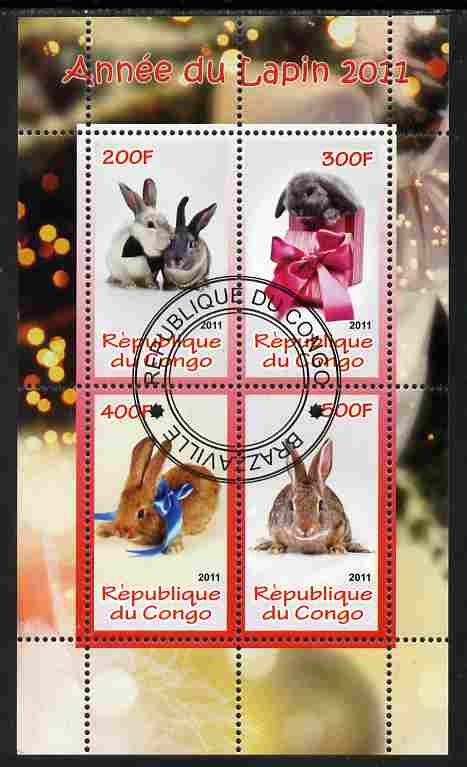 Congo 2011 Chinese New Year - Year of the Rabbit perf sheetlet containing 4 values cto used