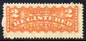 Canada 1879 Registration Stamp 2c orange fresh lightly mounted mint, SGR1