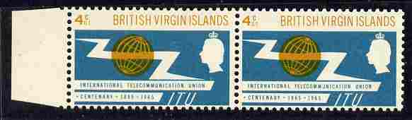 British Virgin Islands 1965 ITU 4c pair, one stamp with 'broken u' variety unmounted mint