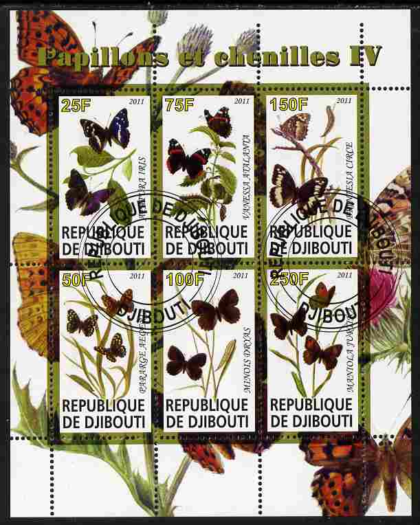 Djibouti 2011 Butterflies & Caterpillars #4 perf sheetlet containing 6 values fine cto used