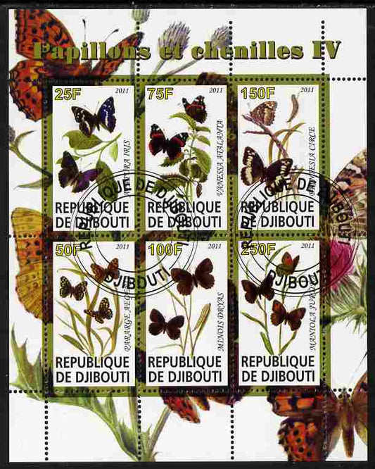 Djibouti 2011 Butterflies & Caterpillars #4 perf sheetlet containing 6 values fine cto used