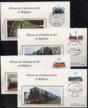 Belgium 1985 Public Transport Year (Trains) set of 4 plus m/sheet on 5 'Benham silk' covers each with special first day cancels