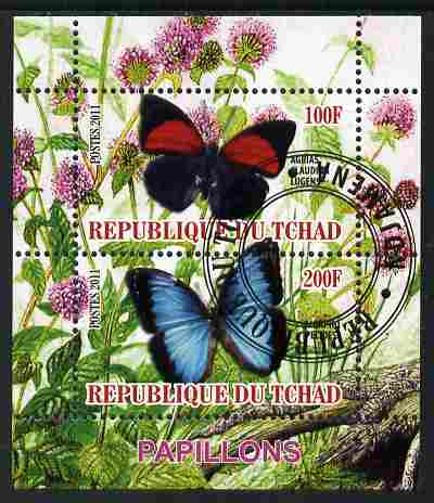 Chad 2011 Butterflies #4 perf sheetlet containing 2 values cto used