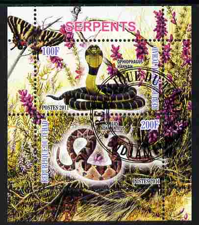 Chad 2011 Snakes perf sheetlet containing 2 values cto used