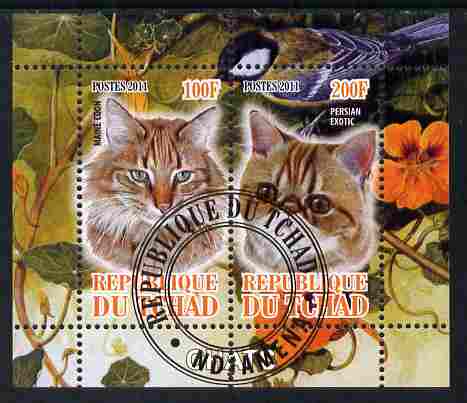 Chad 2011 Domestic Cats perf sheetlet containing 2 values cto used
