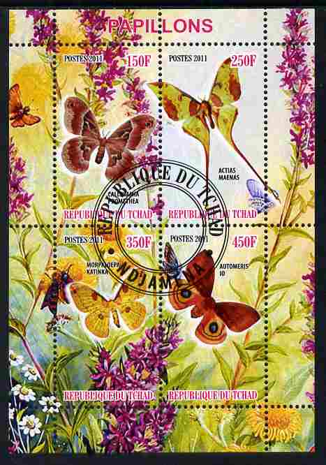 Chad 2011 Butterflies #5 perf sheetlet containing 4 values cto used