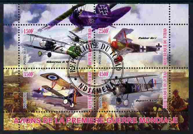 Chad 2011 Aircraft of World War 1 perf sheetlet containing 4 values cto used