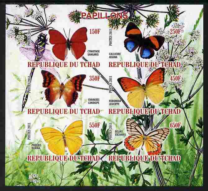 Chad 2011 Butterflies #6 imperf sheetlet containing 6 values unmounted mint