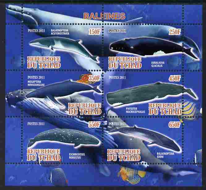 Chad 2011 Whales perf sheetlet containing 6 values unmounted mint