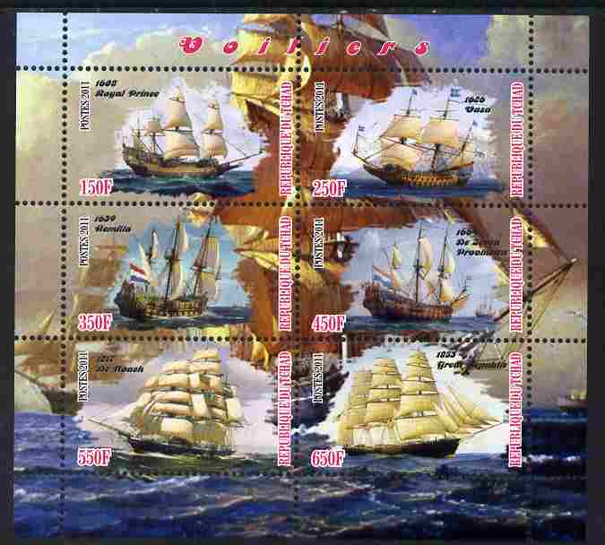 Chad 2011 Tall Ships perf sheetlet containing 6 values unmounted mint