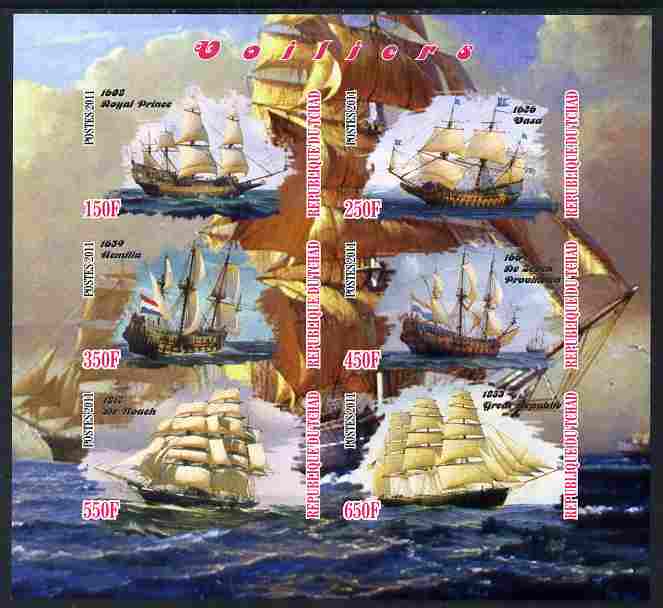 Chad 2011 Tall Ships imperf sheetlet containing 6 values unmounted mint