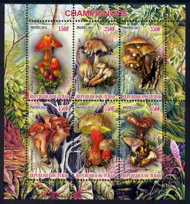 Chad 2011 Mushrooms #2 perf sheetlet containing 6 values unmounted mint
