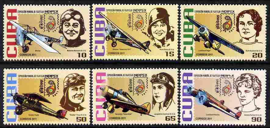 Cuba 2011 Indipex Stamp Exhibition - Aviators & their Planes perf set of 6 unmounted mint