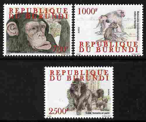 Burundi 2011 Primates perf set of 3 values unmounted mint 
