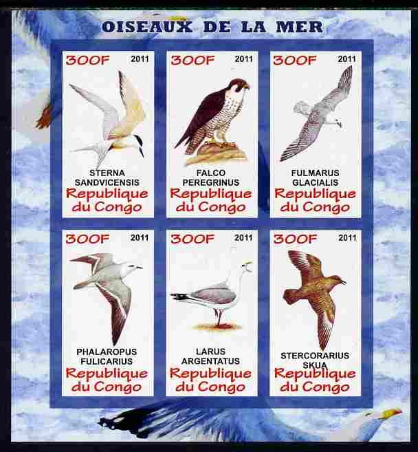 Congo 2011 Sea Birds imperf sheetlet containing 6 values unmounted mint