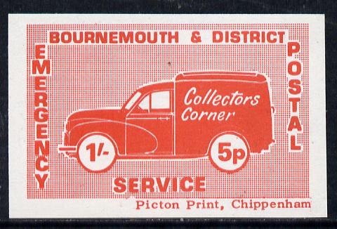 Cinderella - Great Britain 1971 Bournemouth & District Emergency Postal Service 'Collectors Corner Morris Van' dual value 1s - 5p in red on white paper unmounted mint block of 4