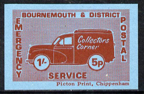 Cinderella - Great Britain 1971 Bournemouth & District Emergency Postal Service 'Collectors Corner Morris Van' dual value 1s - 5p in red on blue paper unmounted mint block of 4