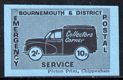 Cinderella - Great Britain 1971 Bournemouth & District Emergency Postal Service 'Collectors Corner Morris Van' dual value 2s - 10p in black on blue paper unmounted mint block of 4