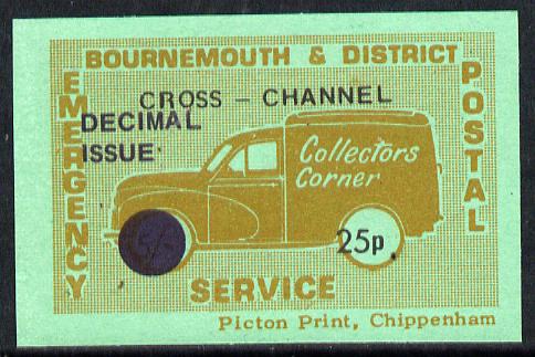 Cinderella - Great Britain 1971 Bournemouth & District Emergency Postal Service 'Collectors Corner Morris Van',25p in red on green paper inscribed 'Cross Channel' & opt'd 'Decimal Issue' unmounted mint block of 4