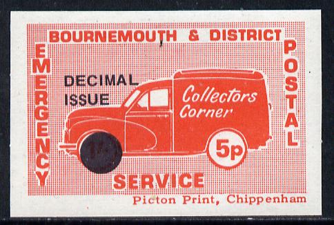 Cinderella - Great Britain 1971 Bournemouth & District Emergency Postal Service 'Collectors Corner Morris Van',5p in red on whiter paper opt'd 'Decimal Issue' in unmounted mint block of 4