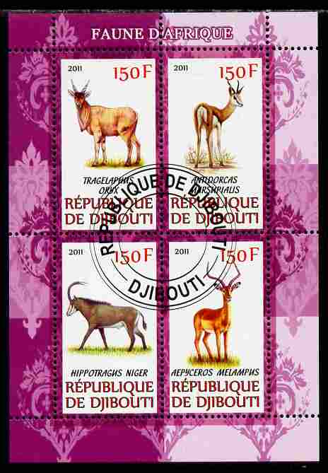 Djibouti 2011 African Fauna - Deer perf sheetlet containing 4 values cto used