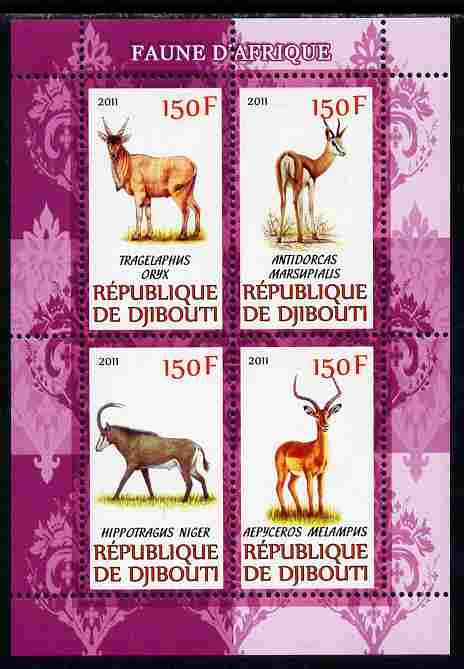 Djibouti 2011 African Fauna - Deer perf sheetlet containing 4 values unmounted mint