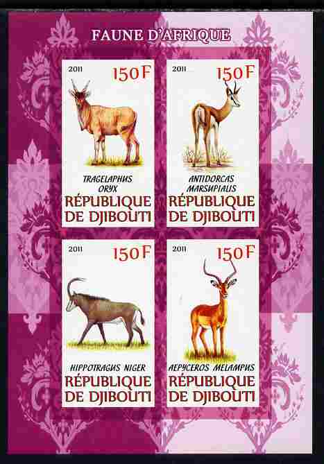 Djibouti 2011 African Fauna - Deer imperf sheetlet containing 4 values unmounted mint