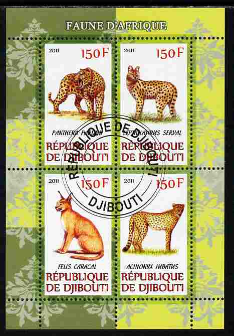 Djibouti 2011 African Fauna - Big Cats perf sheetlet containing 4 values cto used