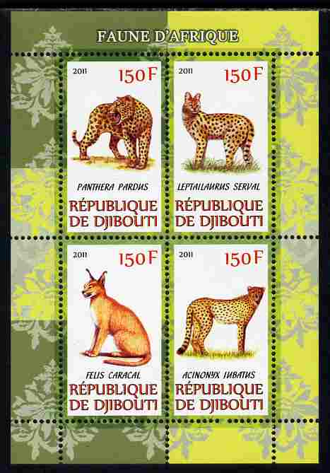 Djibouti 2011 African Fauna - Big Cats perf sheetlet containing 4 values unmounted mint