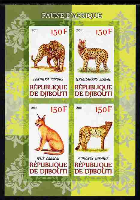 Djibouti 2011 African Fauna - Big Cats imperf sheetlet containing 4 values unmounted mint