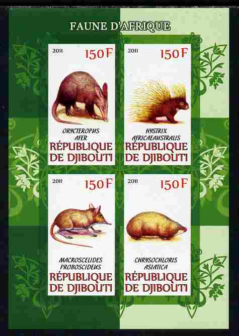 Djibouti 2011 African Fauna - Porcupines, Shrews & Aardvarks imperf sheetlet containing 4 values unmounted mint