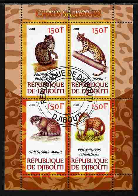 Djibouti 2011 Wild Cats perf sheetlet containing 4 values cto used