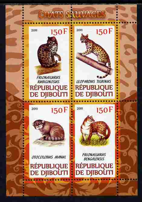 Djibouti 2011 Wild Cats perf sheetlet containing 4 values unmounted mint