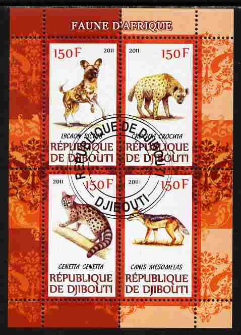 Djibouti 2011 African Fauna - Hyenas perf sheetlet containing 4 values cto used