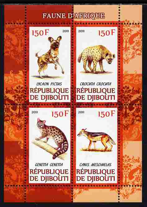 Djibouti 2011 African Fauna - Hyenas perf sheetlet containing 4 values unmounted mint