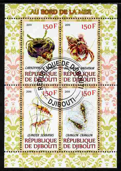 Djibouti 2011 Fauna of the Sea Shore perf sheetlet containing 4 values cto used