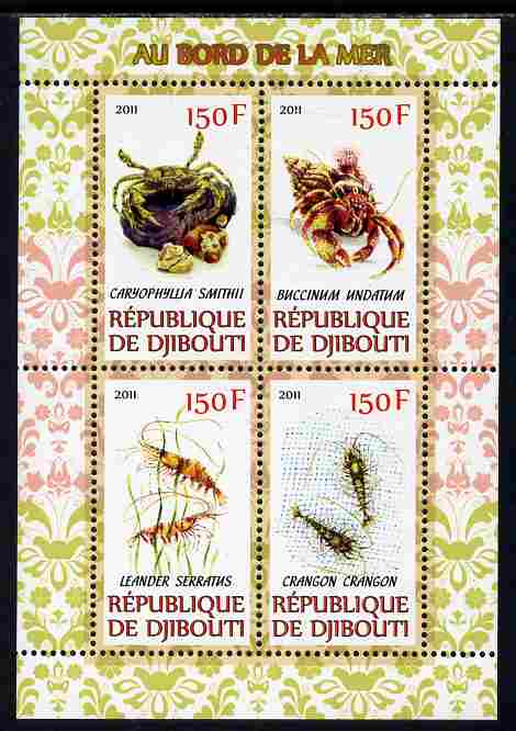 Djibouti 2011 Fauna of the Sea Shore perf sheetlet containing 4 values unmounted mint