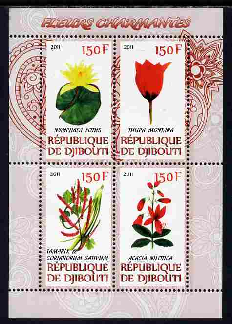 Djibouti 2011 Beautiful Flowers #1 perf sheetlet containing 4 values unmounted mint