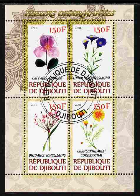 Djibouti 2011 Beautiful Flowers #2 perf sheetlet containing 4 values cto used