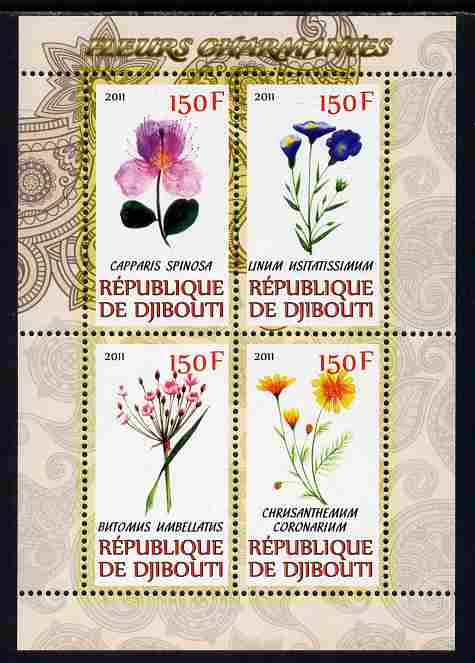 Djibouti 2011 Beautiful Flowers #2 perf sheetlet containing 4 values unmounted mint