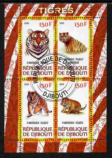 Djibouti 2011 Tigers perf sheetlet containing 4 values cto used