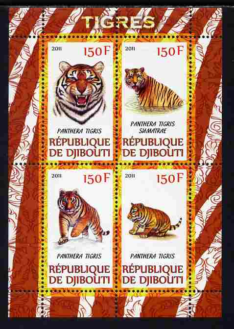 Djibouti 2011 Tigers perf sheetlet containing 4 values unmounted mint