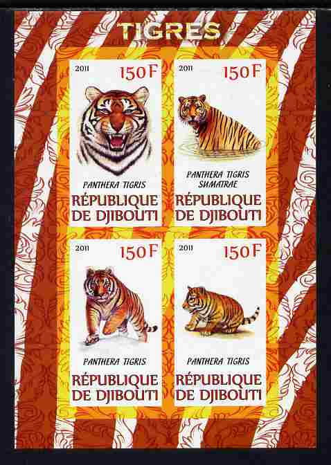 Djibouti 2011 Tigers imperf sheetlet containing 4 values unmounted mint