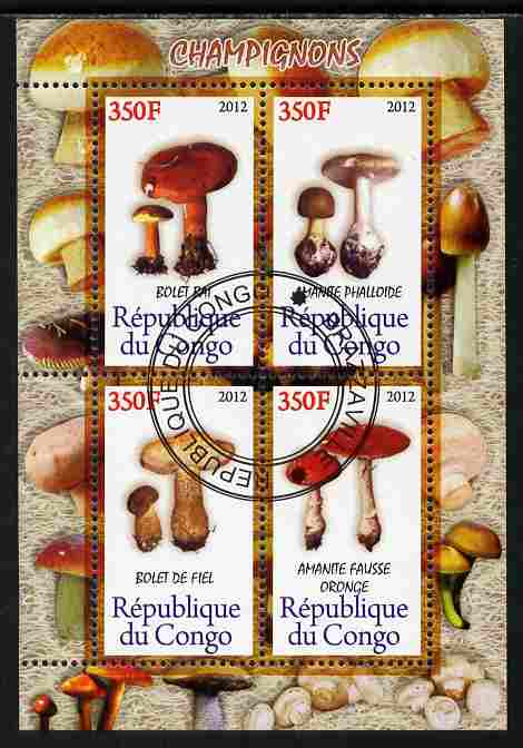 Congo 2012 Mushrooms perf sheetlet containing 4 values cto used 