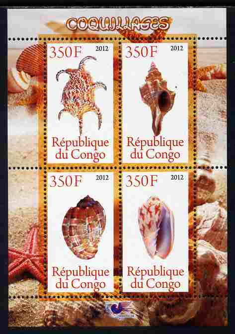 Congo 2012 Shells perf sheetlet containing 4 values unmounted mint 